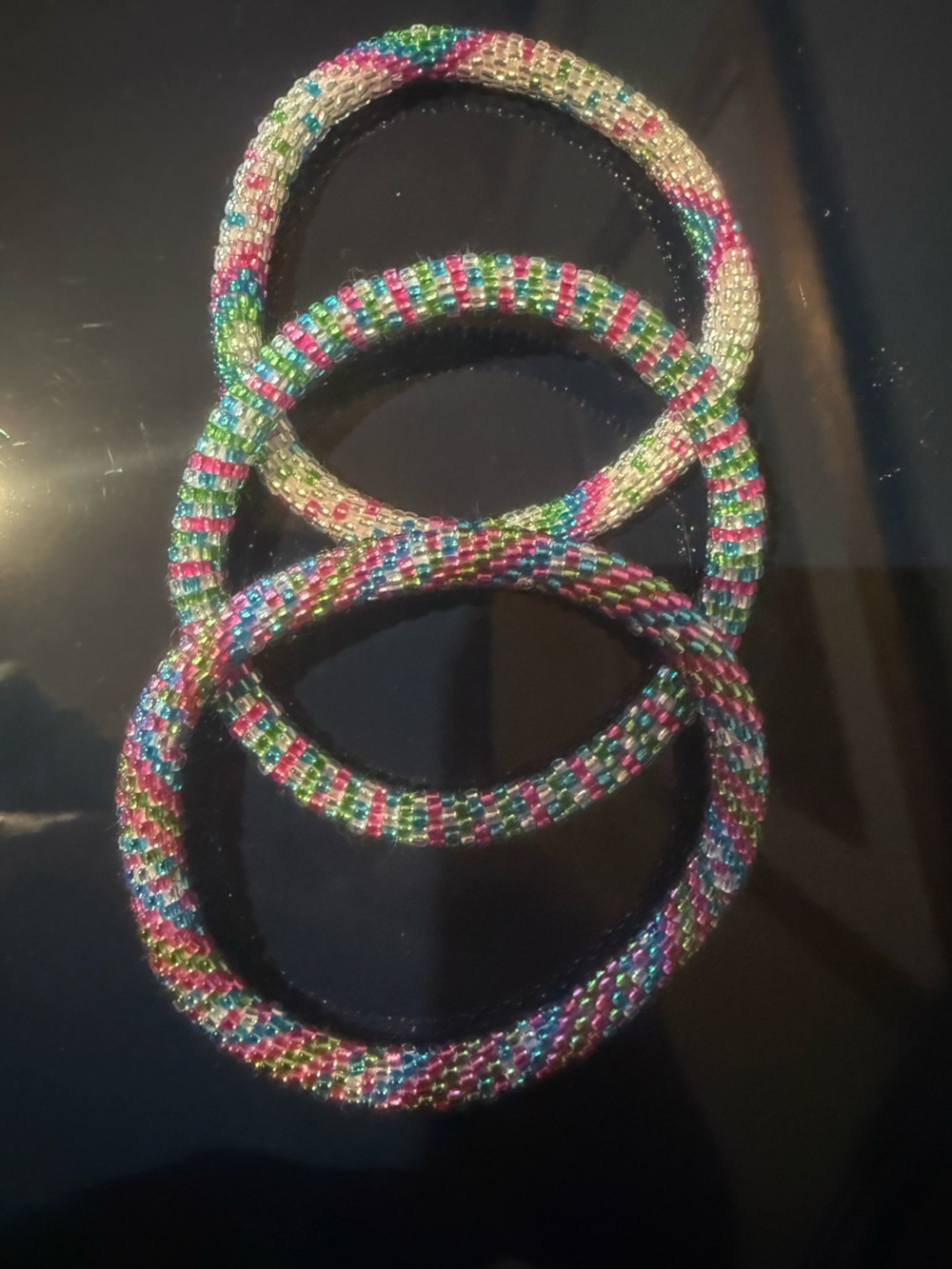 Sashka Roll-on Bracelet Seed Bead Set in Blue, Pink and Green - 3 Bracelets